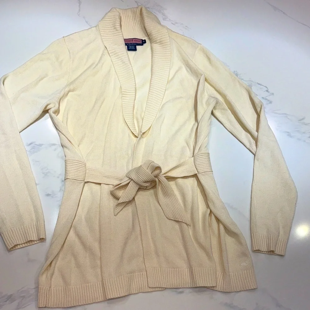 VINEYARD VINES~SIZE XL~SHAWL COLLARED LONG SWEATER WITH BELT~IVORY CHILLY DAY~ - Picture 1 of 16